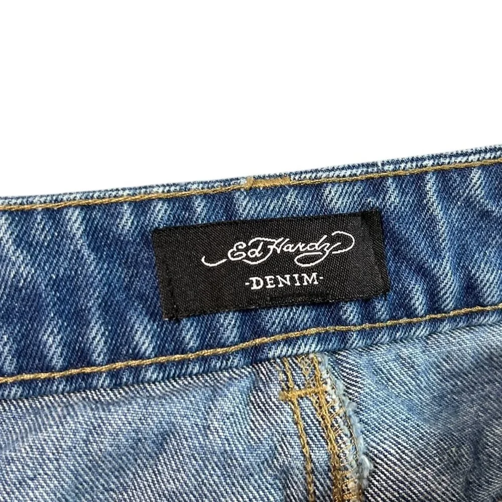 Ed Hardy Denim Cut Off Jean Shorts Born Free Swallow Size Medium